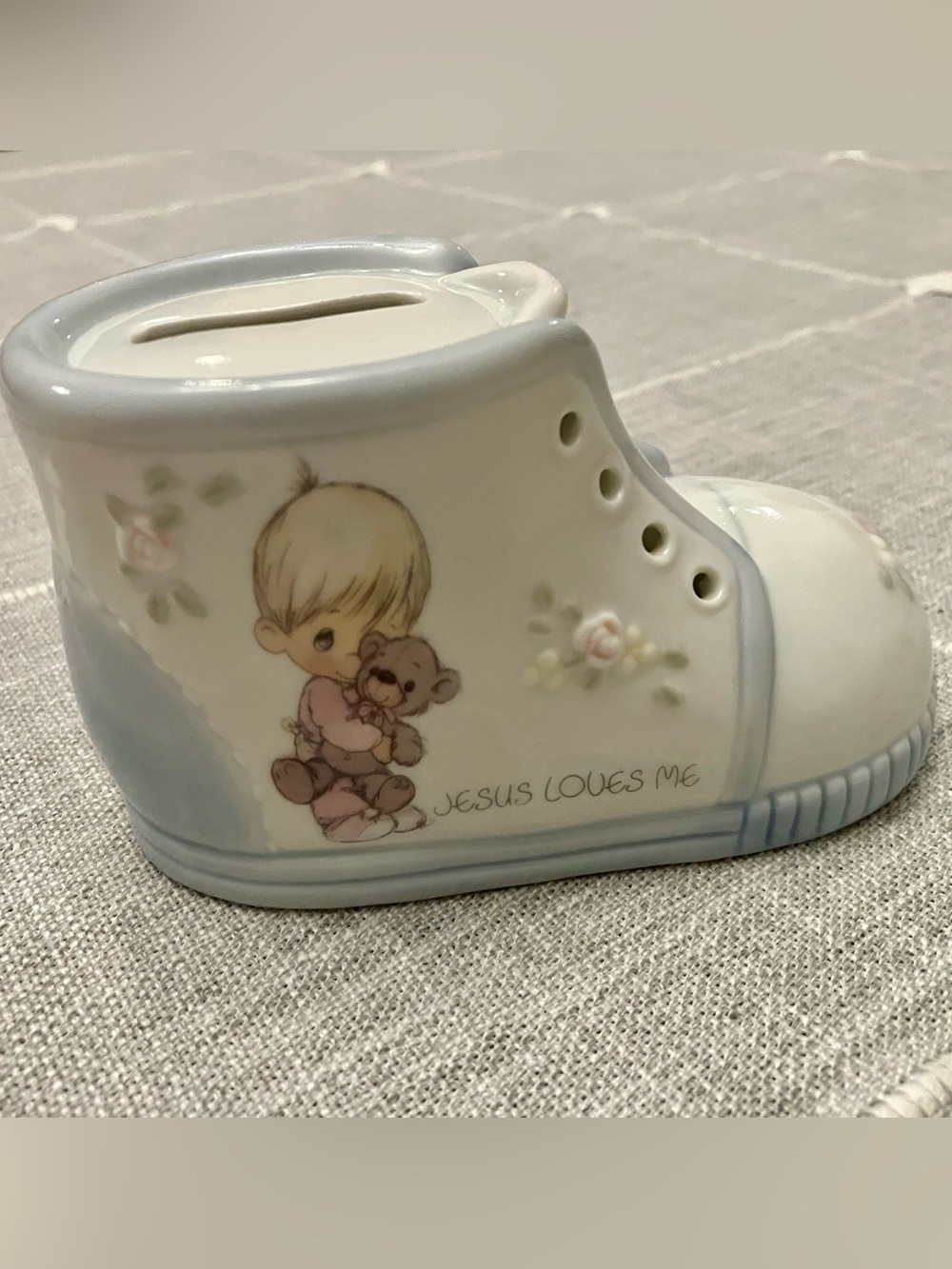 Precious Moments "Jesus Loves Me" Baby Boy Shoe Coin Bank